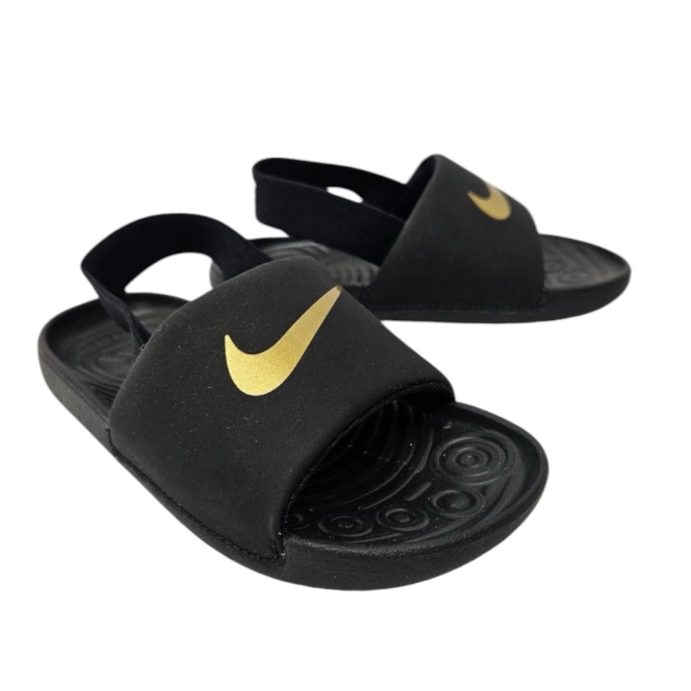 NIKE Kids' Black & Gold Kawa Slide Sandals Size 6C — SUPER CUTE!!!